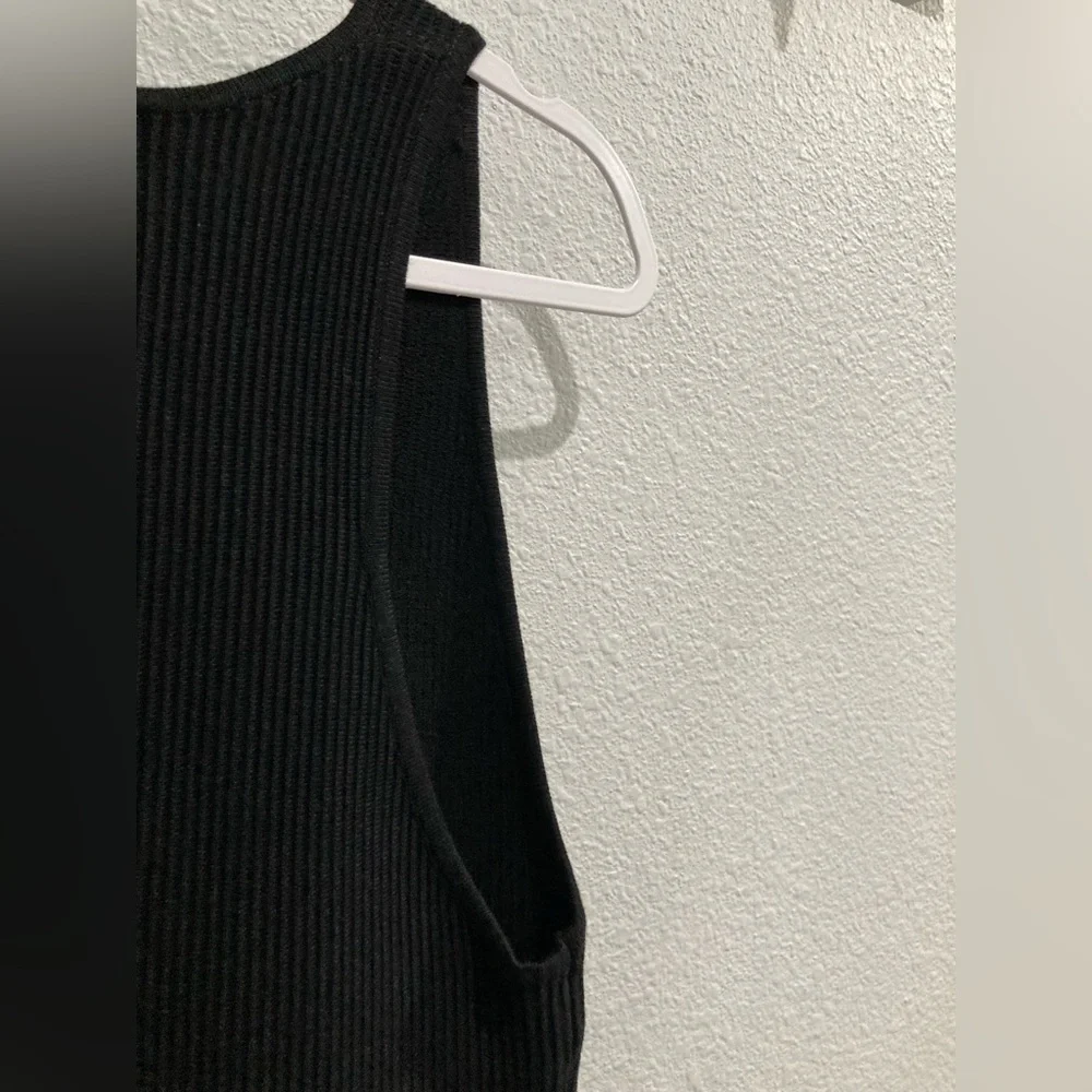 House Of Harlow Black Ribbed Feminine Mini Dress Neutral Contemporary Casual - Picture 9 of 9